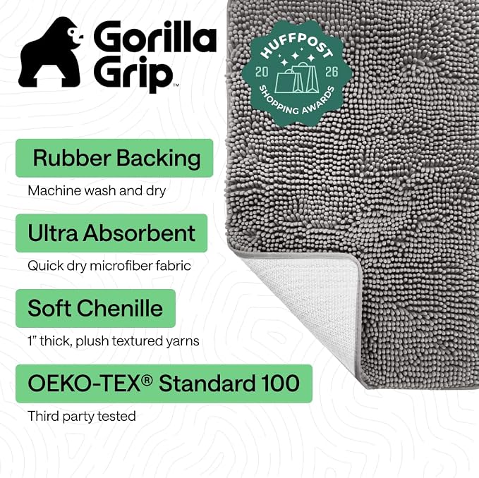 GORILLA GRIP Bath Rug Mat 44x26, Thick Soft Absorbent Chenille, Quick Dry - Image 2