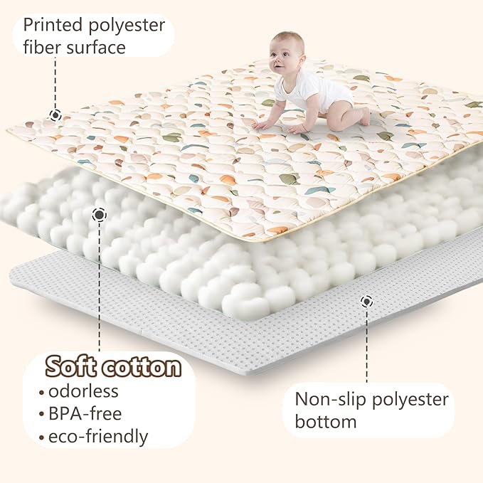 Baby Play Mats for Floor, 71”x59” Upgraded Thickness & Larger Super Soft Playmat for Babies and Toddlers, Foldable Washable, Upgrade Anti-Slip Crawling Mat for Playpen(Boho Color Blocks)