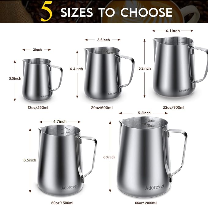 Milk Frothing Pitcher, 8.5oz/12oz/20oz/32oz/50oz/66oz Milk Frother Cup - Image 5