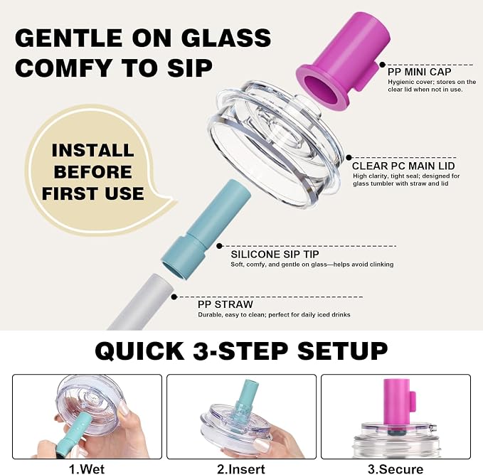 ANOTION Mason Jar Cups with Lids and Straw, Leakproof 24oz Glass Tumbler with - Image 2