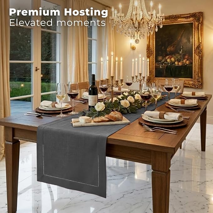 Signature Linen™ by D'Moksha Charcoal Grey Table Runner 90 Inches Long - Image 3