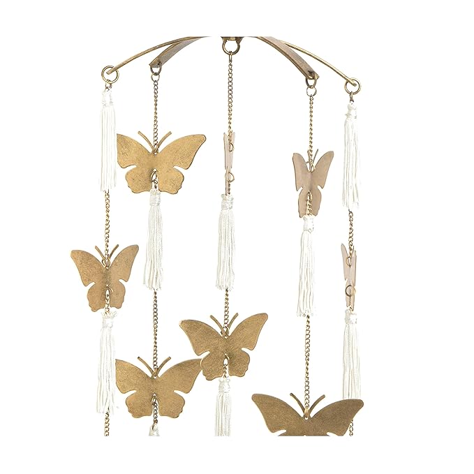 Crane Baby Handcrafted Brass Ceiling Hanging Mobile for Nursery, Butterfly Nursery Decor for Girl, 6"x 6" x 36", Baby Girl Nursery Decor, Butterfly Mobile