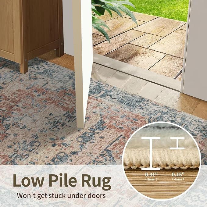 Rugxara Orange 5x7 Area Rugs for Living Room Bedroom, Washable Rug, Coral - Image 8