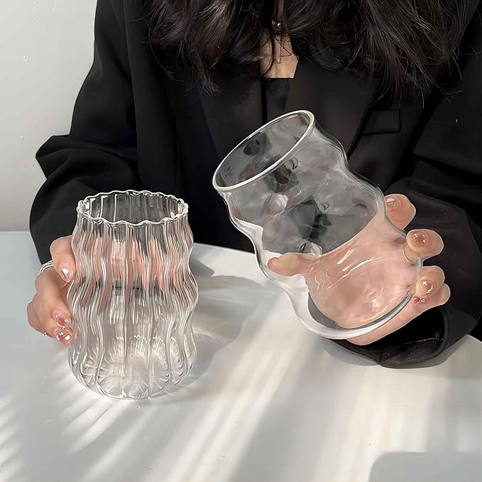 2 Pcs Ribbed Glass Cups 18 Oz Vintage Drinking Glassware Ripple Cocktail Glasses - Image 4