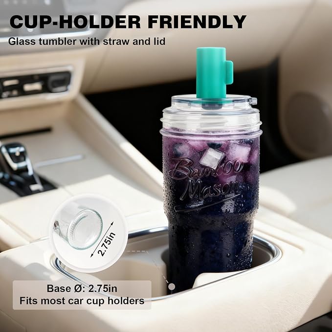ANOTION Glass Cups With Lids And Straws, Leakproof Tumbler 24oz Mason Jar Cups - Image 8
