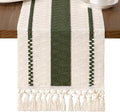 MLMW Boho Table Runner 72 inches Olive Green&Ivory Small Coffee Table Runner by MLMW