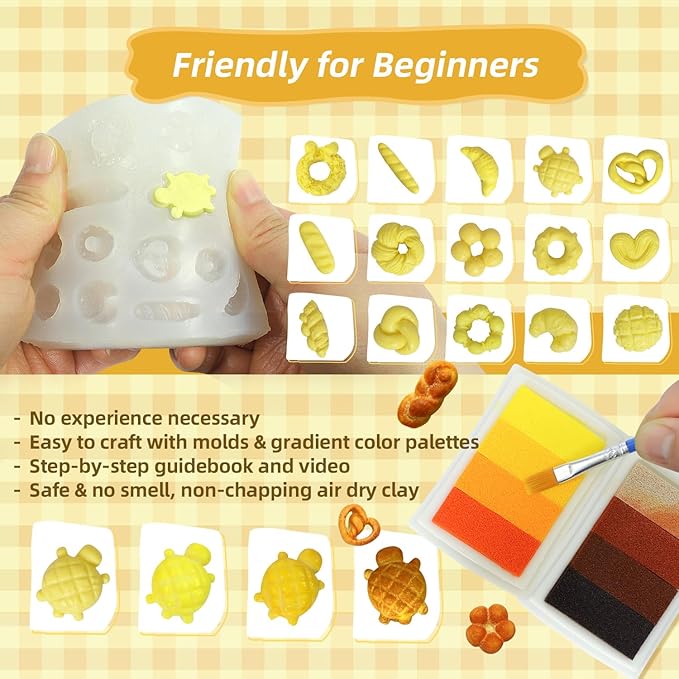 iLAND Cute Crafts for Teens Women Adults of DIY Air Dry Clay Art Mini Food, Modeling Clay Kit for Fun Date Night Craft Set Realistic 1/12 Scale Accessories for Dollhouse Kitchen Creative Crafting Gift