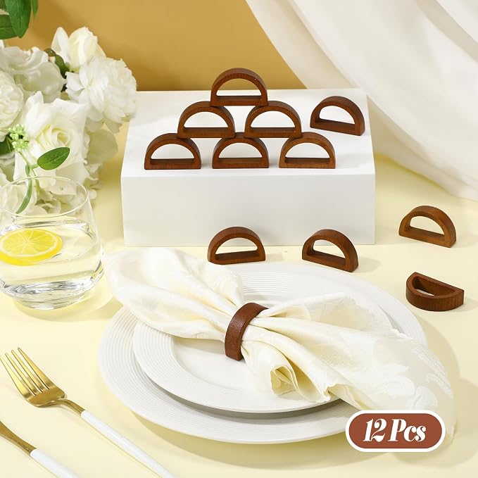 12 Pcs Wooden Napkin Rings Handmade Dining Napkin Holder Buckles Farmhouse - Image 6