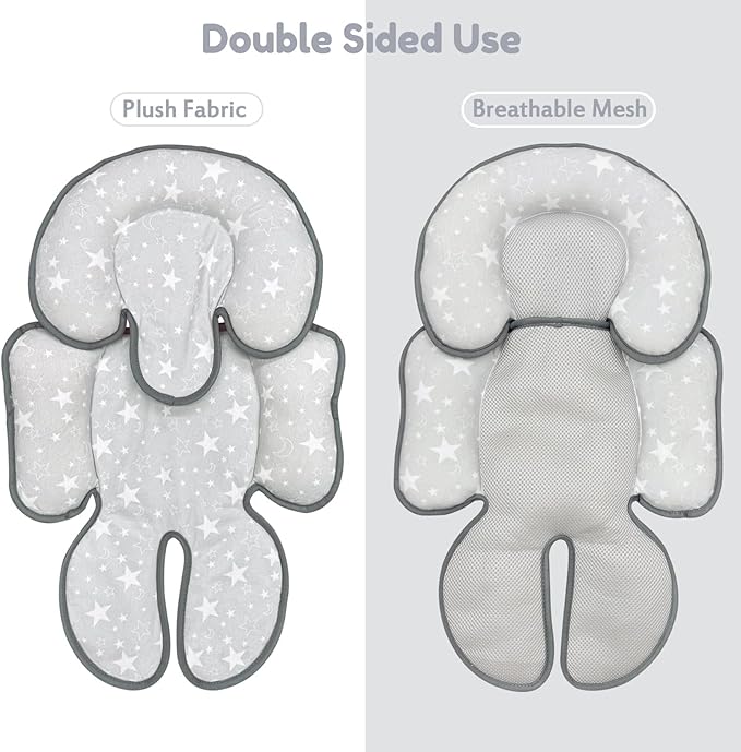 Infant Car Seat Insert, 2 in 1 Reversible Baby Car Seat Head & Body Support Cushion Pillow for Newborn,Soft Newborn Carseat Head Support Pad for Carseats, Strollers, Swings, Bouncers
