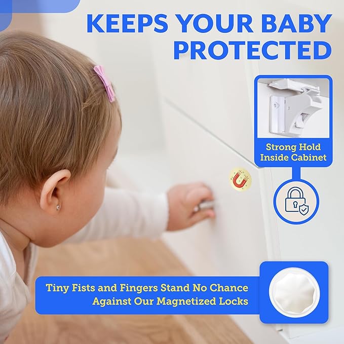 Eco Baby Magnetic Cabinet Locks for Babies - Magnetic Baby Proofing Cabinet Locks, Child Locks for Cabinets Drawers Doors for Back to School - Easy Installation No Tools Required (12 Pack and 2 Keys)