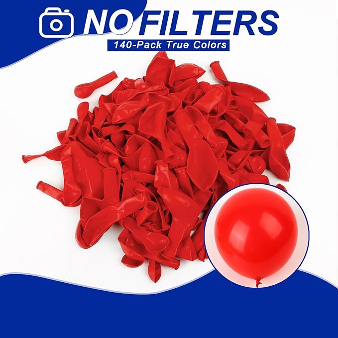 140pcs Red Round Balloons Different Sizes 18 12 10 5 Inch Latex Balloons for Arch Decoration Party Balloon Kit for Graduation Birthday Party Wedding Balloon Baby Shower Decoration