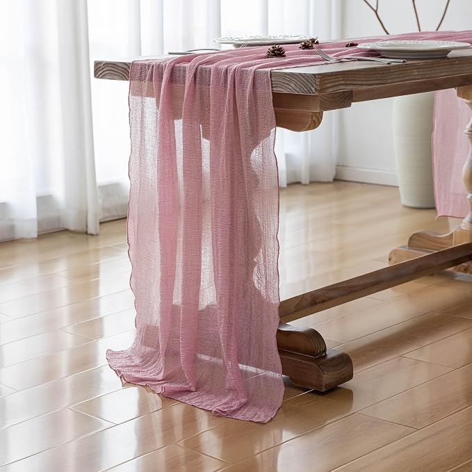 3Pcs Dusty Rose Cheesecloth Table Runner 120 Inches - Image 3
