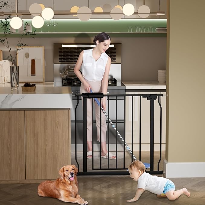 Extra Wide Baby Gate Extra Wide Extra Tall Dog Gates for Stairs Doorways Black Metal Tension Indoor Safety Gates with Pressure Mount 43.5-48 Inch