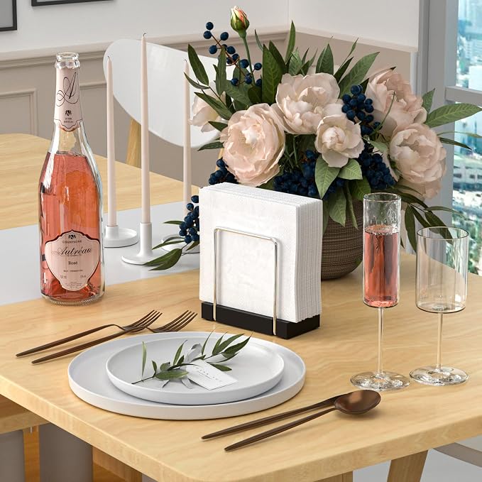 Wican Napkin Holder for Table, Bamboo Iron Standing Napkin Dispenser | Kitchen - Image 2