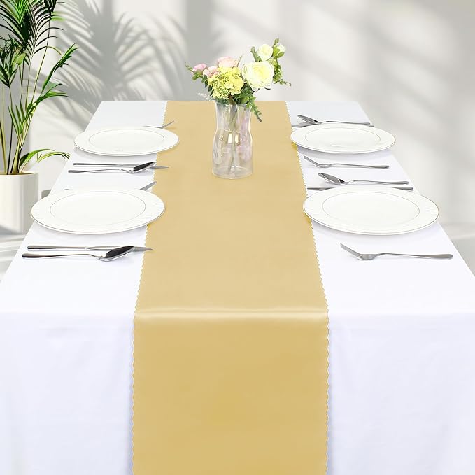 VACVELT Gold Satin Table Runners, 12x72 Inch, 6 Pack, Scalloped Edge | Silky - Image 8