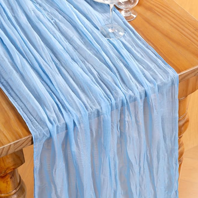 DeZerlor Baby Blue Cheesecloth Table Runner 1 Pack Summer Boho Runner | - Image 4