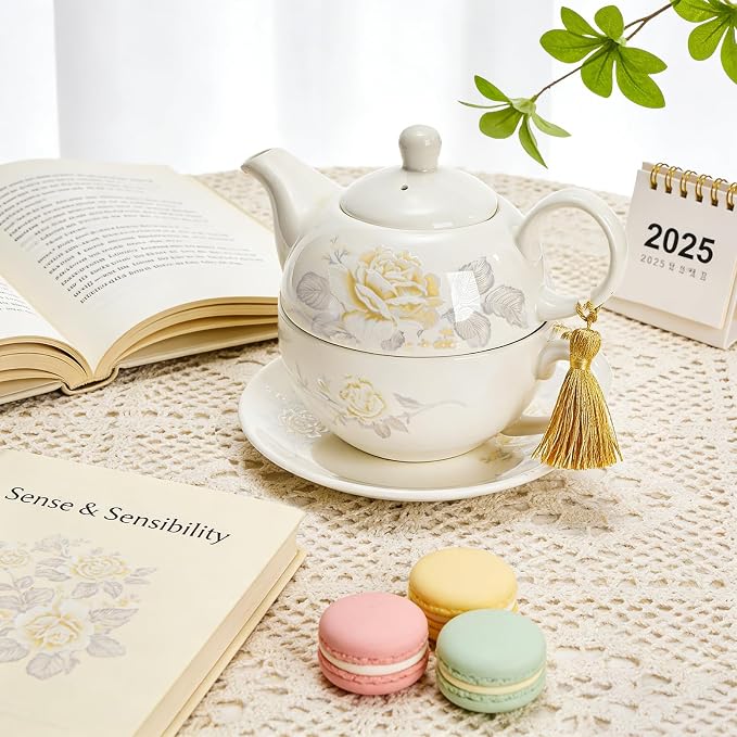 Tea for One Set, Porcelain Floral Teapot Cup Saucer Set | Vintage Bone China - Image 4
