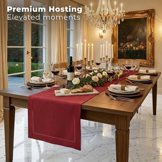 Signature Linen™ by D'Moksha Red Table Runner 48 Inches, 100% Pure Linen - Image 4