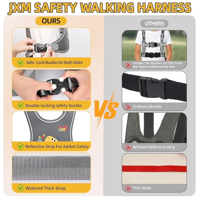 2025 New Safety Harness for Autism and Special Needs Child (3-6 yrs), Anti-Elopement Vest Harness with Light Reflector and Grab Handle for Active, Autistic ADHD Kids,Adjustable Tether Leash with Pouch