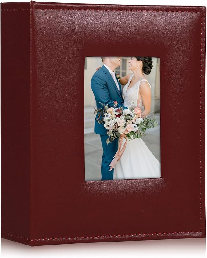 RECUTMS Photo Album 200 Pocket Album Black Page Leather Cover 4x6 Photo Sleeves Boy Girl Family Wedding Photo Albums Wedding Holiday （Brown）