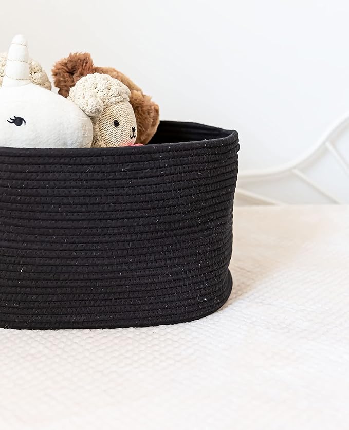 OrganiHaus Set of 3 Black Baskets for Shelves, Woven Baskets for Organizing, Cute Black Storage Basket for Toys & Cloths, Cotton Rope Basket for Decor, Shoe Baskets, Storage Baskets for Shelves