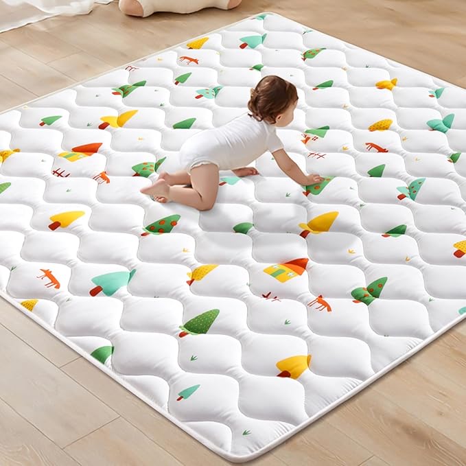 Odorless Premium Foam Baby Play Mat 36" x 36", Soft Microfiber Fabric Crawling Mat for Floor- Comfortable and Hypoallergenic, Non-Slip Cushioned Floor Playpen mat for Infants,Babies,Toddlers