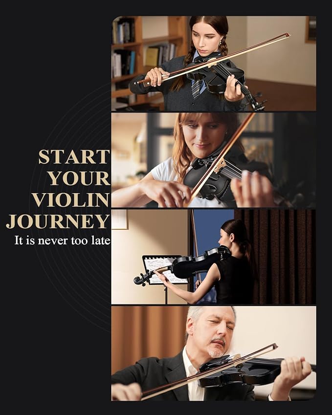 Eastar 4/4 Violin Set Full Size Fiddle Solidwood for Adults with Hard Case, Shoulder Rest, Rosin, Two Bows, Clip-on Tuner and Extra Strings, Black