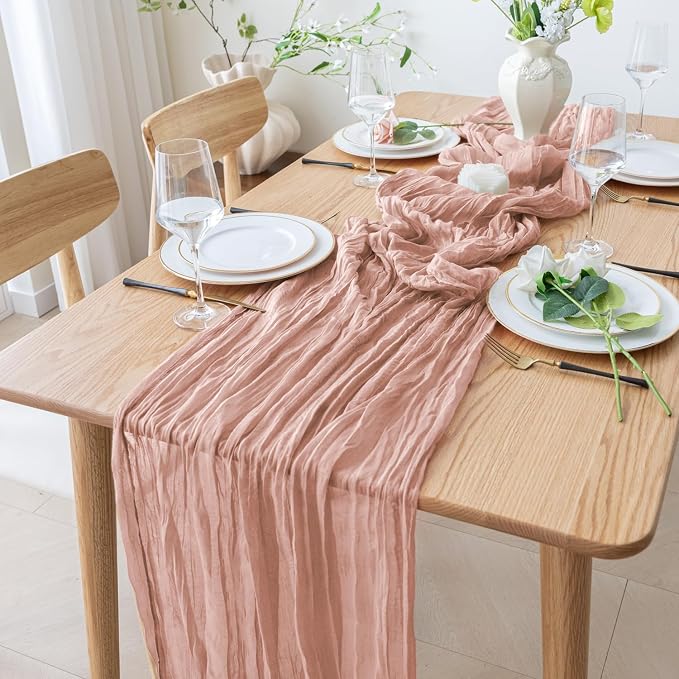 Cheesecloth Table Runner 10FT 6Pcs Dusty Pink Boho Gauze Sheer Runners | Cheese - Image 8