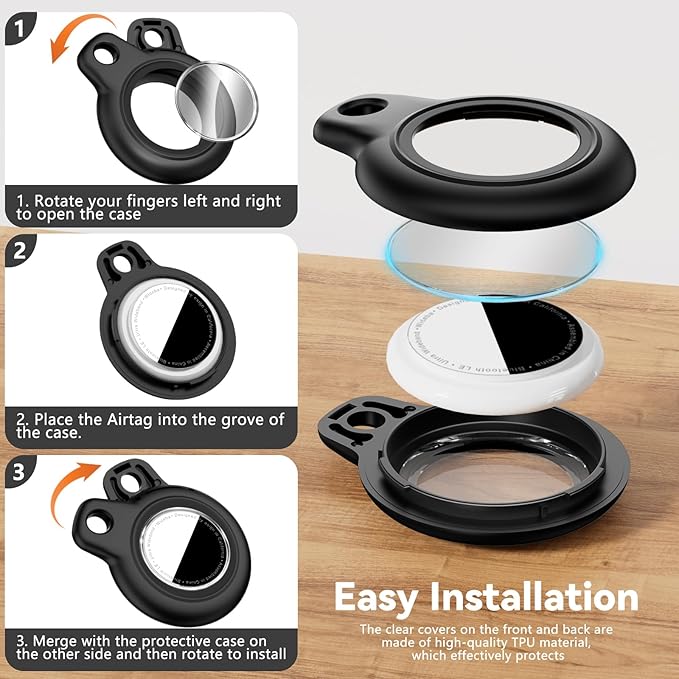 Upgrade Waterproof 2 Pack Airtags Holder with Apple Airtags Keychain, Hard PC Air Tag Case, Anti-Scratch & Shock Air tag Holder, Men's Women's Keyrings & Keychains-Black+Light Brown