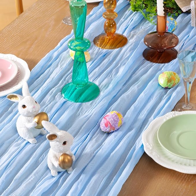 DeZerlor Baby Blue Cheesecloth Table Runners 6 Pack Summer Boho Runners | - Image 2