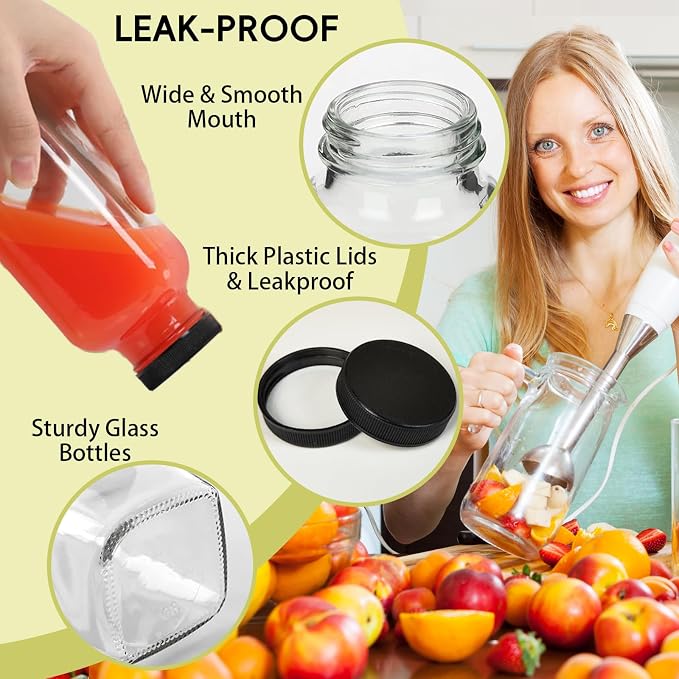 8 oz Glass Juice Bottles with Lids 12-Pack - Image 3