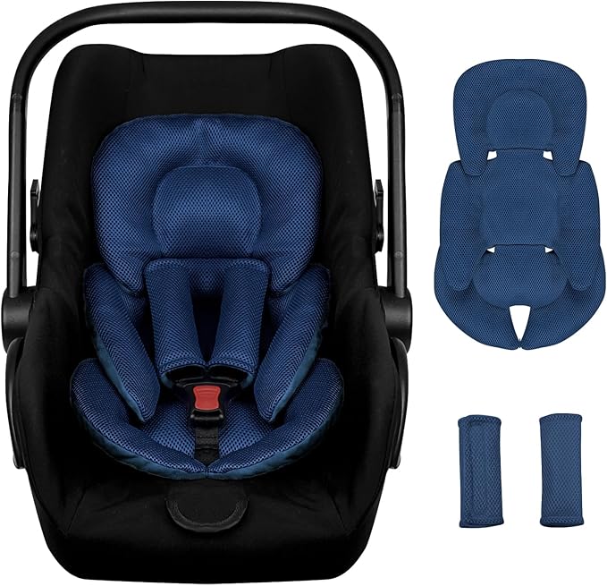 Infant Car Seat Insert for Newborn Girls Boys, Summer Mesh Baby Carseat Head Support with Strap Pads, Soft Reversible Baby Car Seat Insert Cushion Pad for Car Seat, Stroller, Bouncer, Swing, Blue