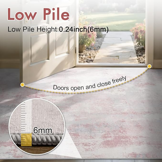 2x6 Ft Washable Runner Rug, Non-Slip Low Pile Hallway Kitchen Area Rug - Image 7