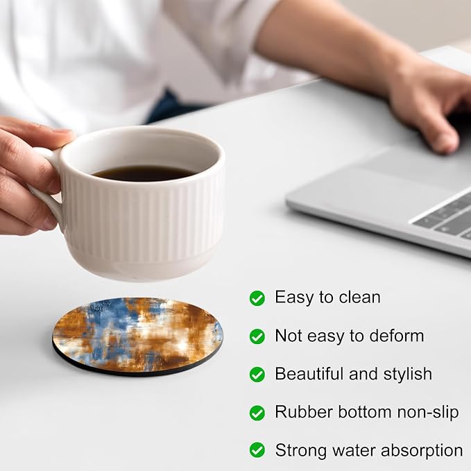 Blue Brown Coasters Set of 4, Absorbent Coasters - Image 4