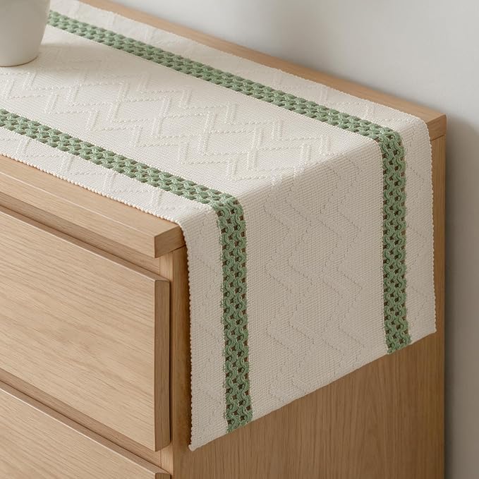 Artoid Mode Sage Green Stripe Woven Rustic Table Runner 12x36 Inch | Holiday by ArtoidMode