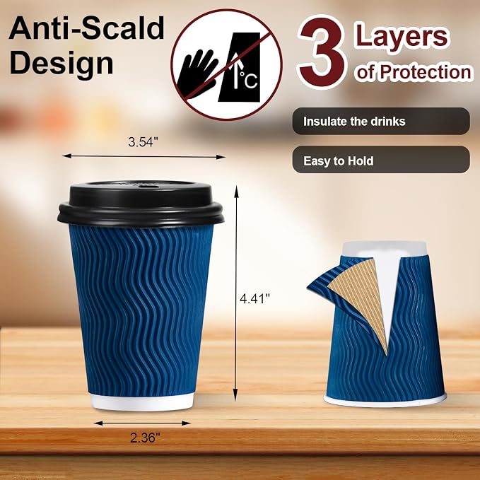 Lamosi Coffee Cups with Lids 12 oz 50 Pack, Disposable To Go Cups with Lid | - Image 2