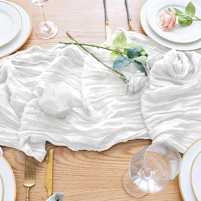 Cheesecloth Table Runner Ivory 10FT Boho Gauze Runner, 12 Pack | 120 Inch - Image 5