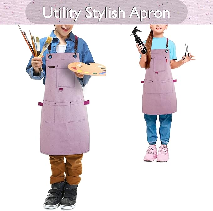Kids Art Aprons for Painting, Gardening, Cooking, Multiple Pockets, Kids Smock for Boys & Girls, Waterproof (Age6-12)
