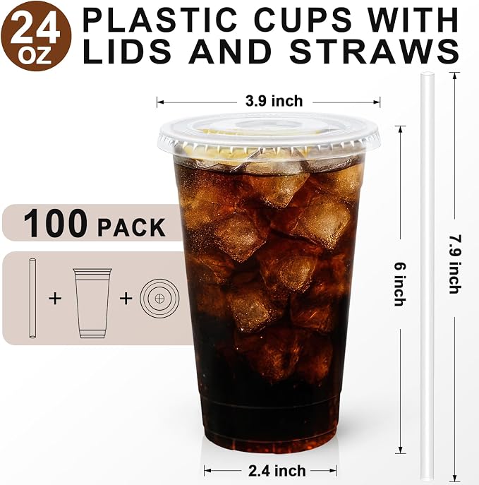 Lamosi 100 Pack 24 oz Plastic Coffee Cups - Image 2