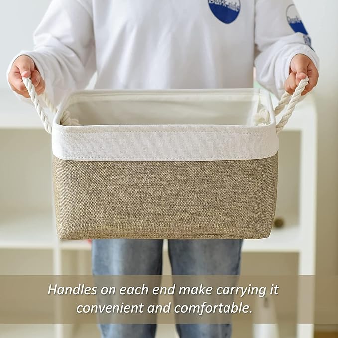 TcaFmac Storage Basket for Organizing - Large 4 Pack Fabric Storage Bins Baskets for Shelves, Foldable Storage Cubes for Closet Cloth Toy Box Gift Organizer(White & Khaki16x12x8 inch)