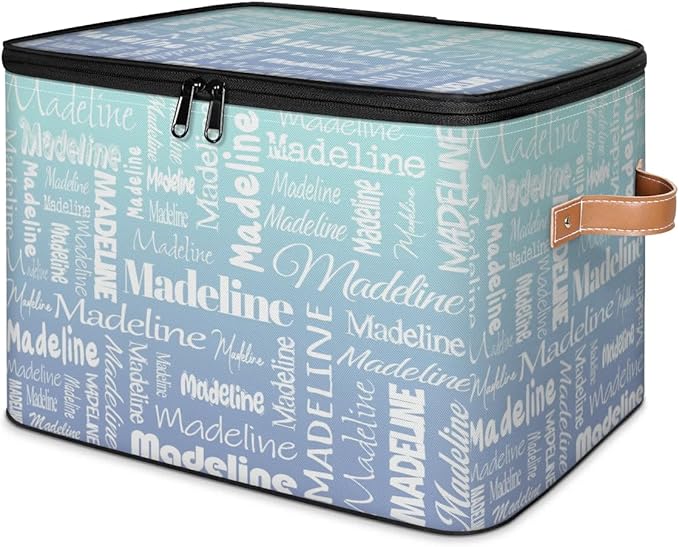 Custom Storage Basket with Name, Personalized Storage Bins with Zipper Lid, Foldable Fabric Storage Box Large capacity with Handle Green Blue Gradient