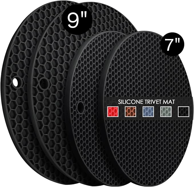 4 Pack Silicone Trivet Mats, 7 Inch & 9 Inch Flexible Heat Resistant Silicone by QPIXDIGITAL