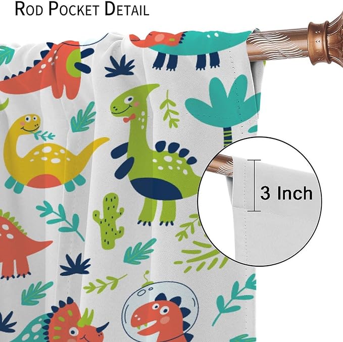 Rustic Dinosaurs Curtains Colorful Dino Kids Boys Cartoon Cute Cool Funny Decor Printed Blackout Rod Pocket Window Drapes for Living Room Bedroom W31.5xL63in 2 Panels