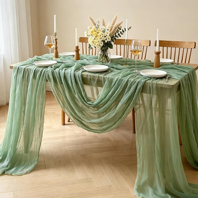 3Pcs Sage Green Cheesecloth Table Runner, 10FT Rustic Green Boho Gauze Table - Image 7