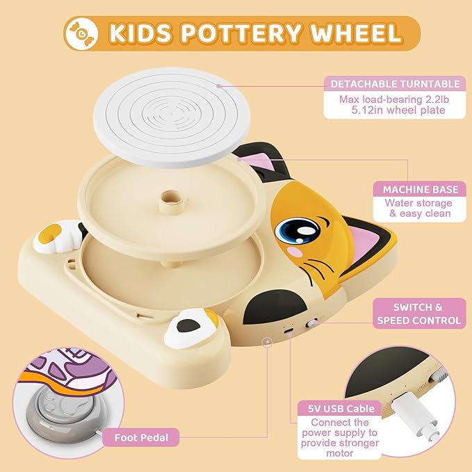 Insnug Pottery Wheel for Kids - Pottery Arts and Crafts for Kids Ages 8-12 with 3 Pack Painting Kit Air Dry Clay Art Supplies Toys for Girls Boy Birthday Gift for 6+