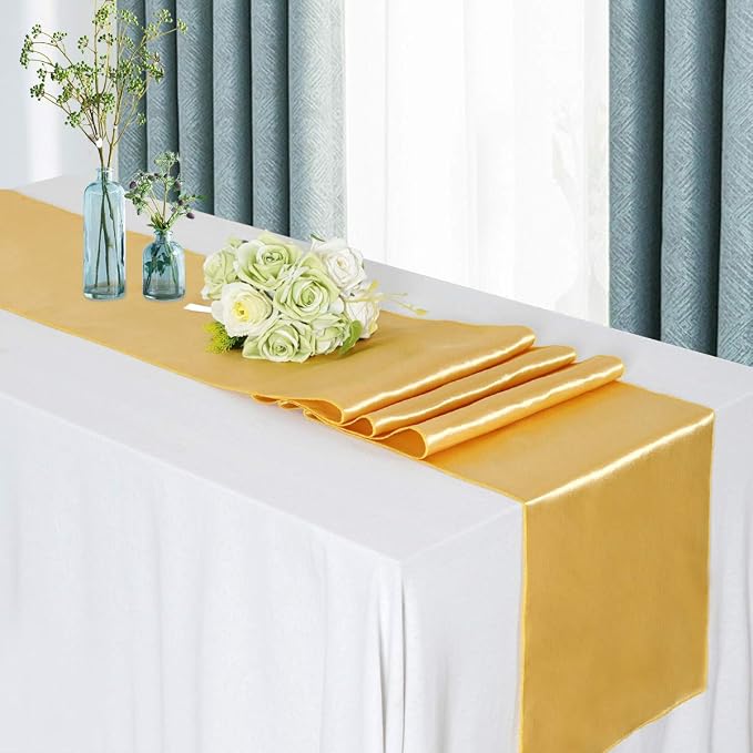5 Pcs Satin Table Runners Gold 12x108 inch Bright Satin Silk Fabric | Smooth - Image 7
