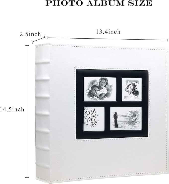 RECUTMS Photo Albums 4x6 Hold 600 Photos Black Pages Large Capacity Leather Cover Wedding Family Photo Album Books Horizontal and Vertical Photos (White), 600 pockets