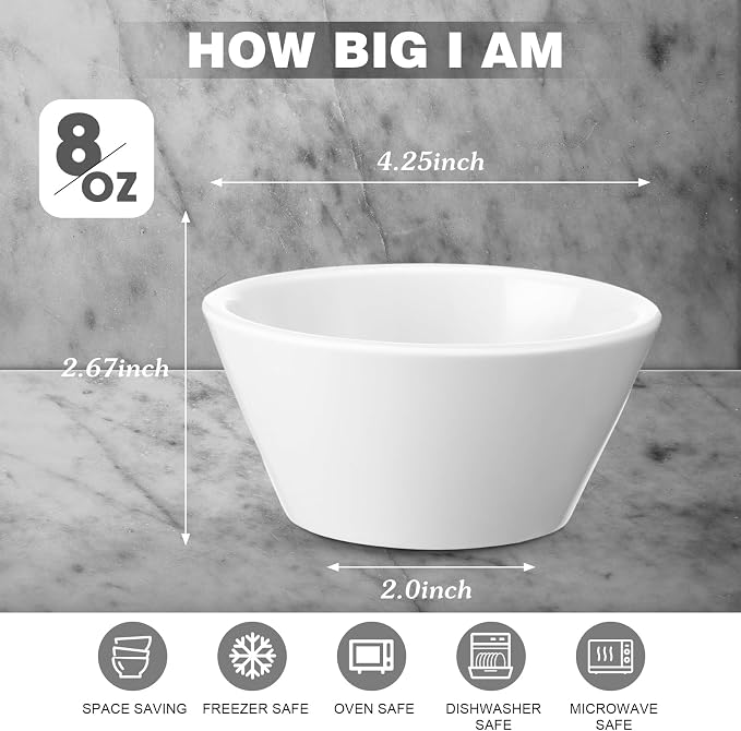 18 Pcs 8 oz Porcelain Bowls Small Dessert Bowls Porcelain Broth Cups Soup - Image 3