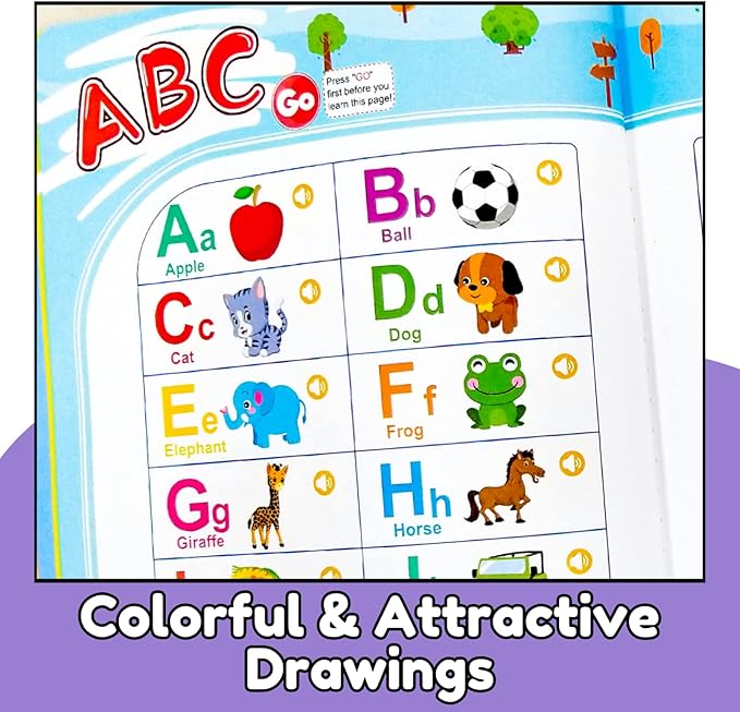 ZeenKind English Learning Talking Book for Kids 2 3 4 5 6 Years Old, 300+ Words Interactive Audio Sound Books for Toddlers, Early Learning Educational Electronic Musical Toy