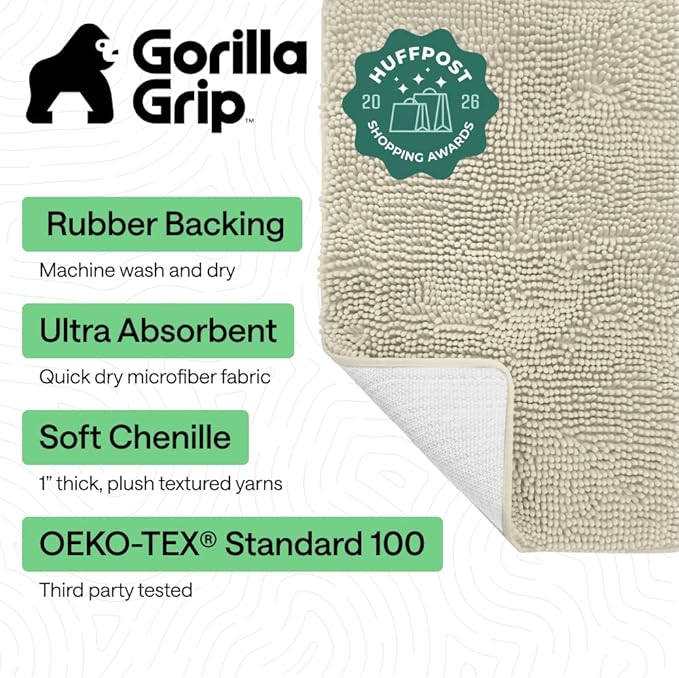 GORILLA GRIP Bath Rug Mat 44x26, Thick Absorbent Chenille, Quick Dry Microfiber - Image 2